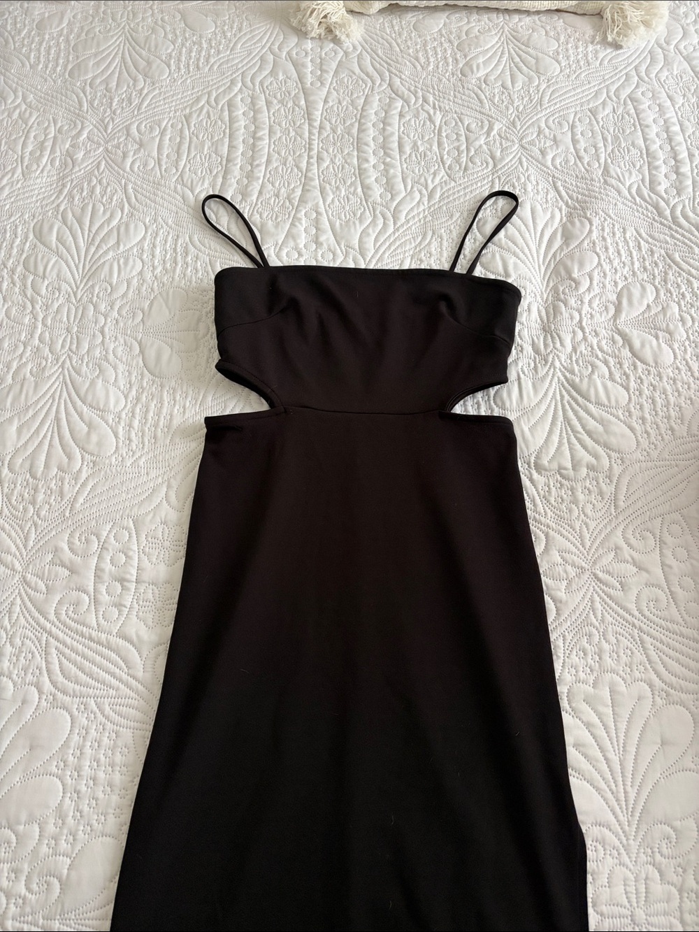 Black Cutout Midi Dress with Spaghetti Straps